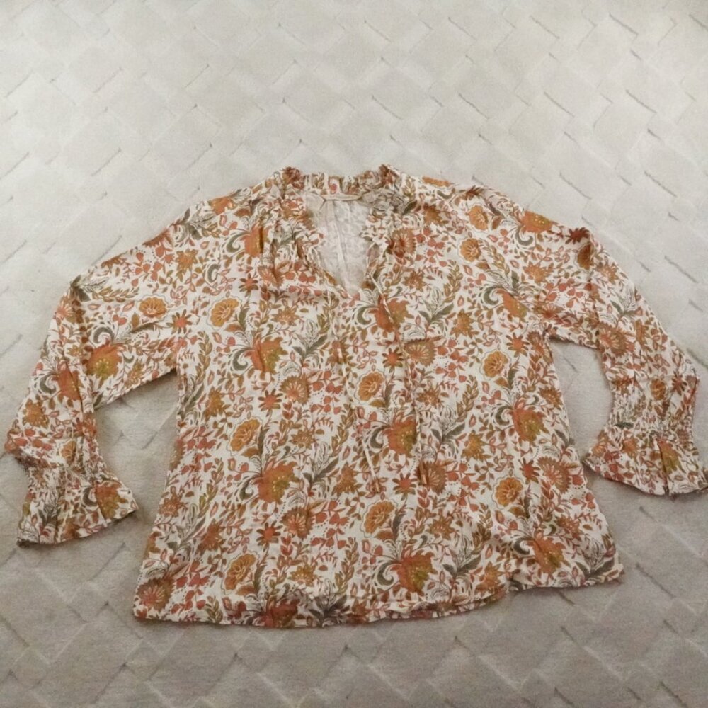 Soft Surroundings Blouse Womens 1X Floral Print Boho Western Cowgirl